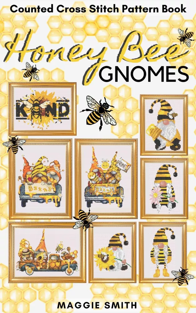 Honey Bee Gnomes Counted Cross Stitch Pattern Book borító